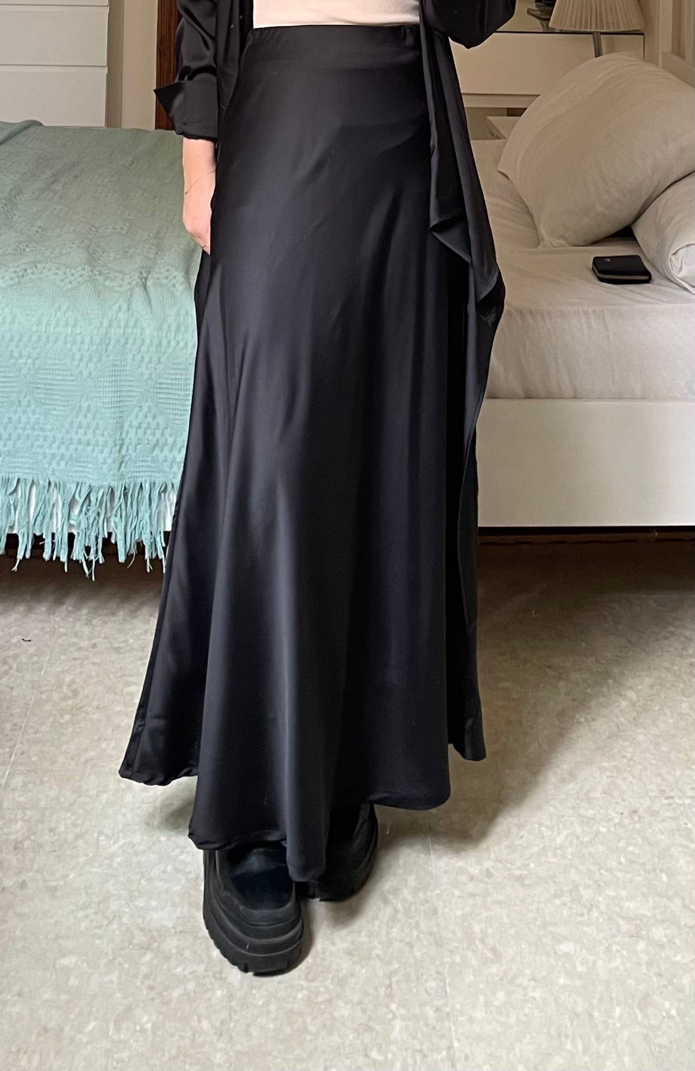 Lined satin skirt