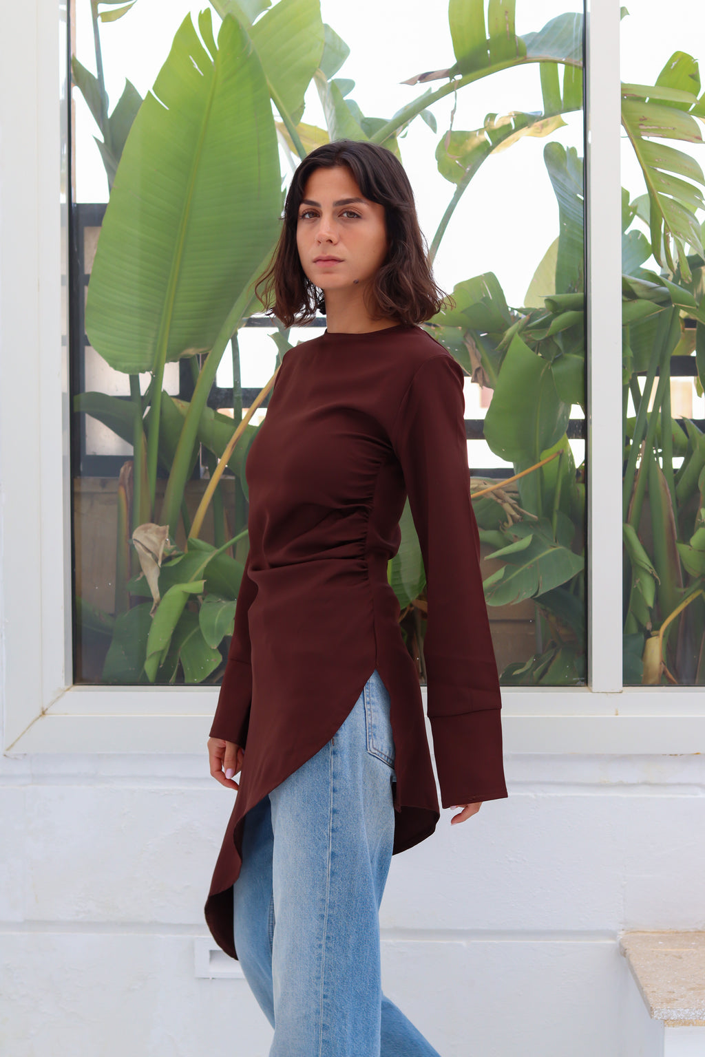Zipper back blouse