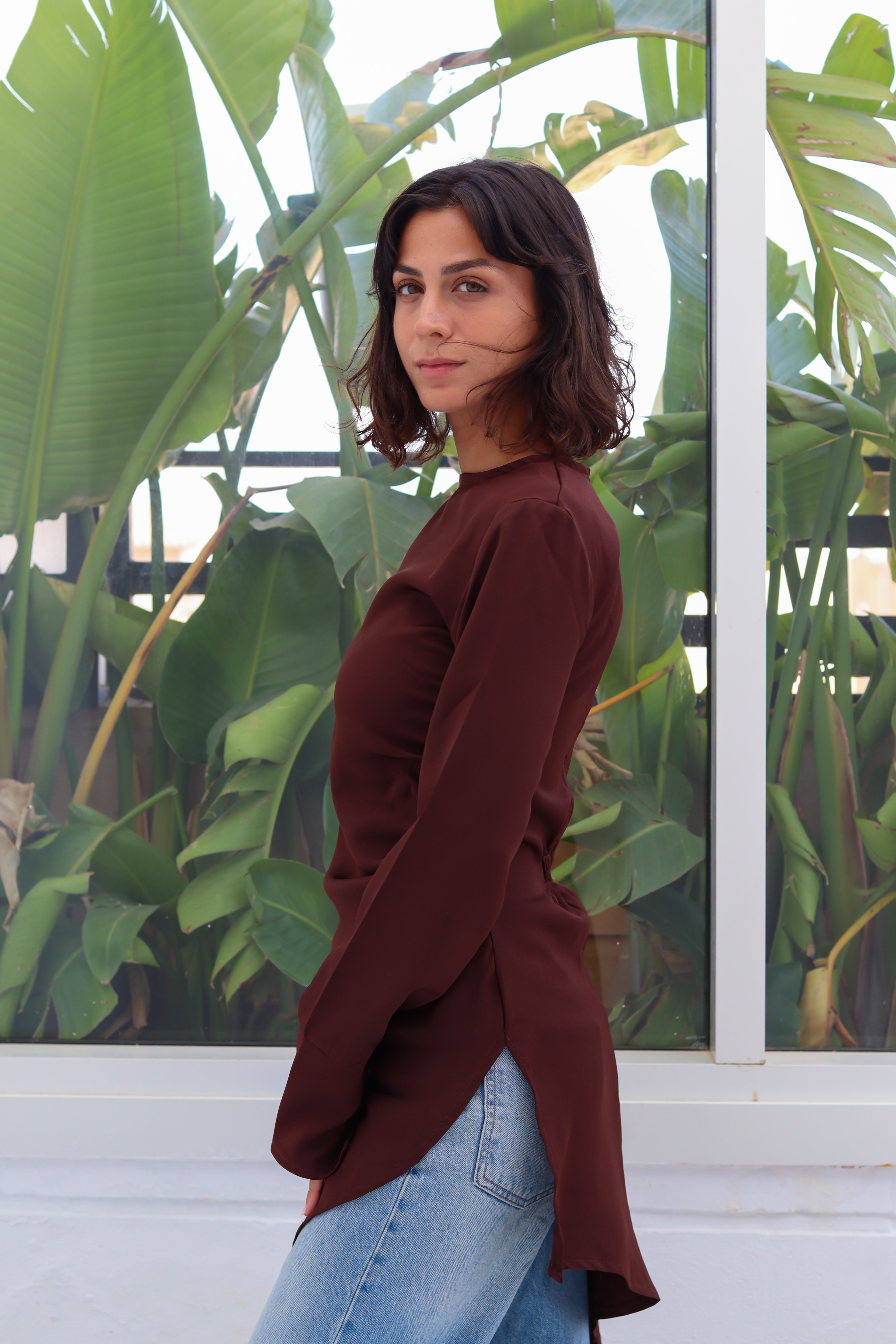 Zipper back blouse