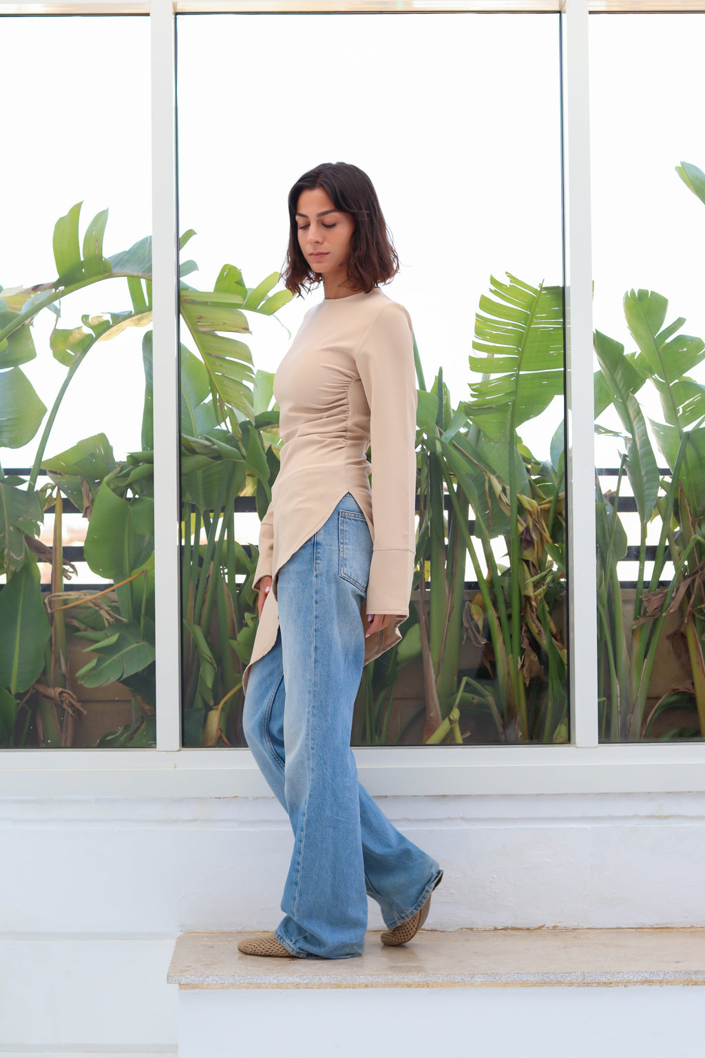 Zipper back blouse