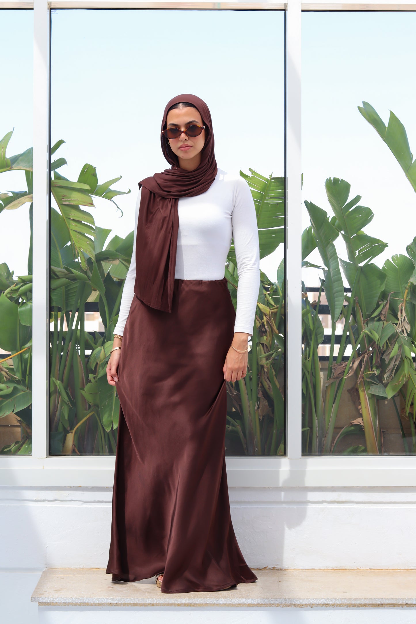 Satin skirt in Chocolate Brown