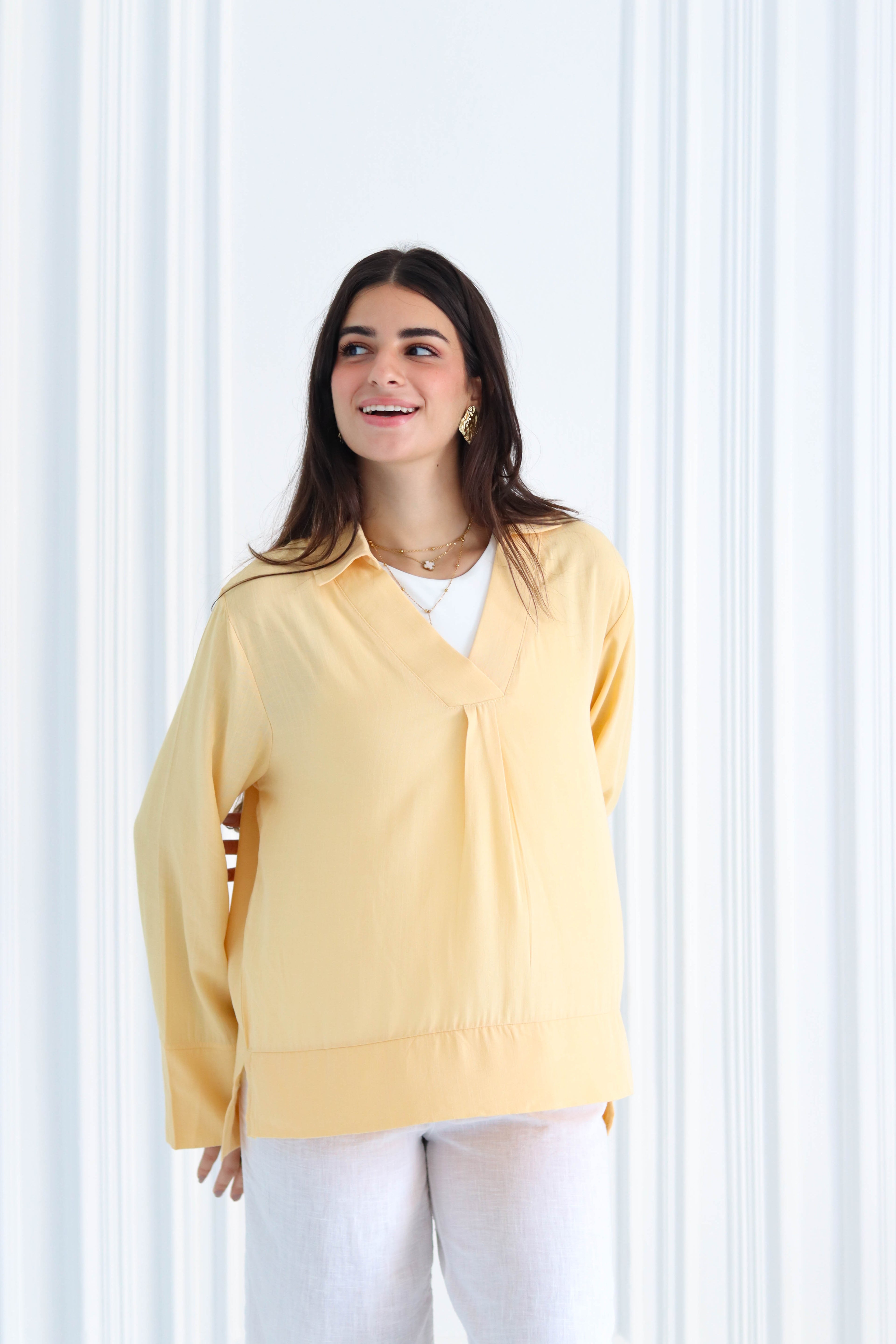 Basic linen shirt in yellow
