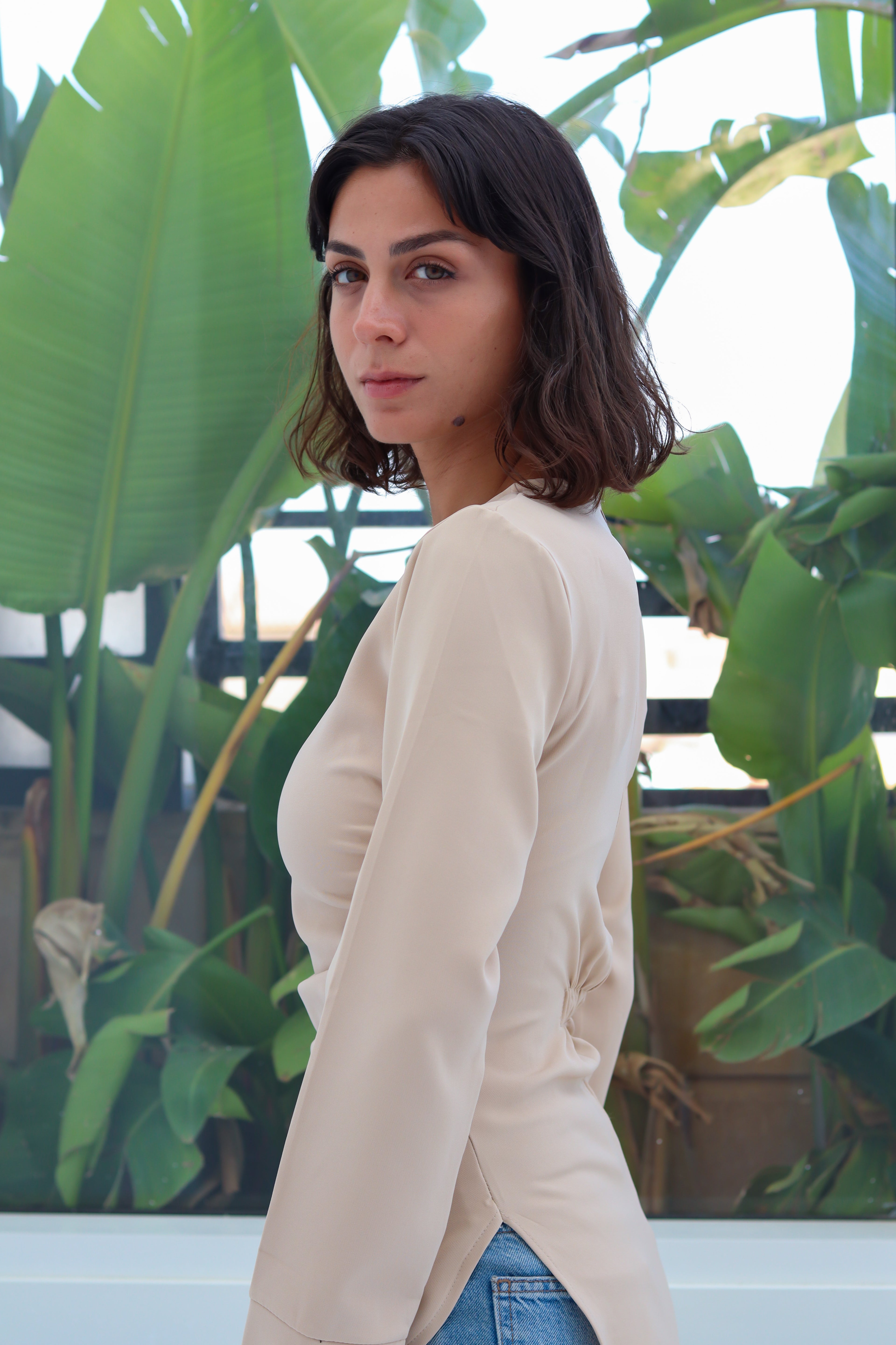 Zipper back blouse