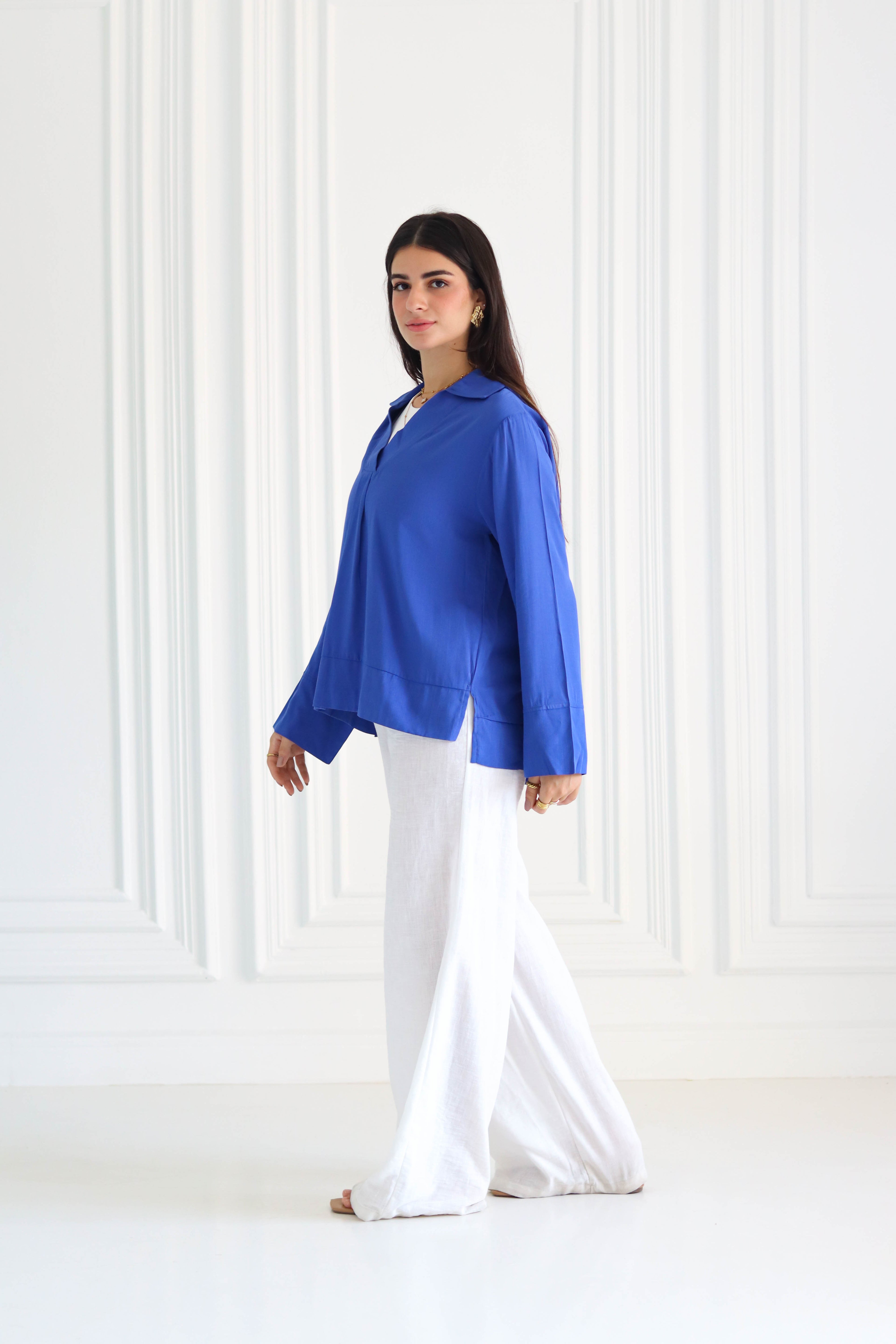 Basic linen shirt in blue