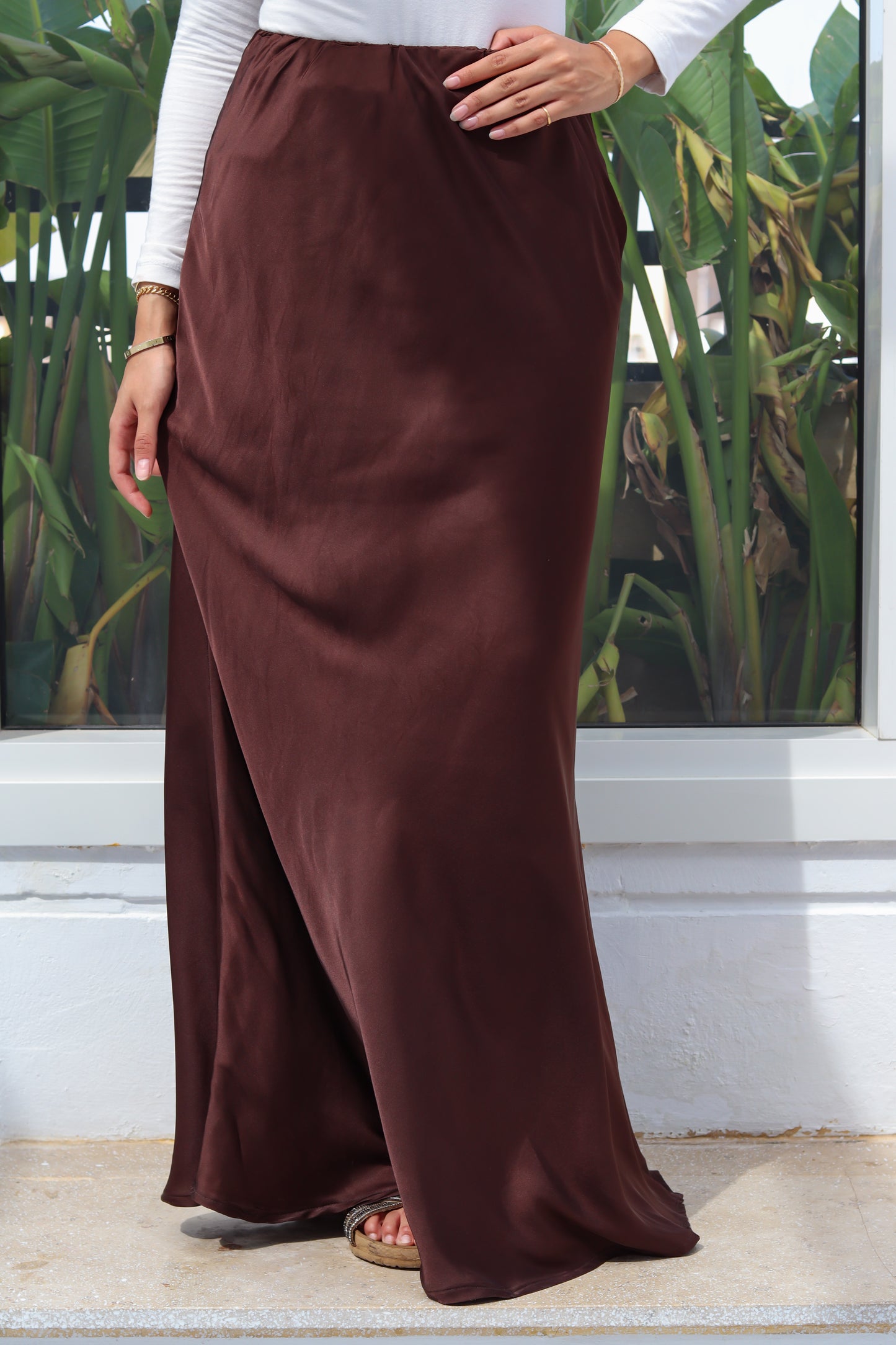 Satin skirt in Chocolate Brown